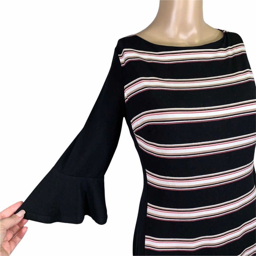 White House Black Market Womens Sheath Dress Bell Sleeve Flippy Hem Stripes Sz 8 - Picture 5 of 15